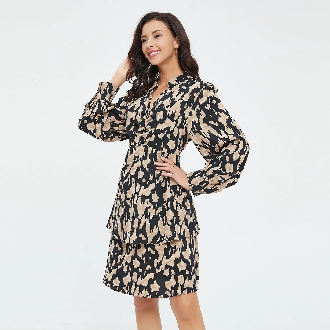 Plus Size Dresses 100%Polyester Casual Dress 2024 Fashion Leopard Print Over Size Dresses For Women Long Sleeves Summer Clothing