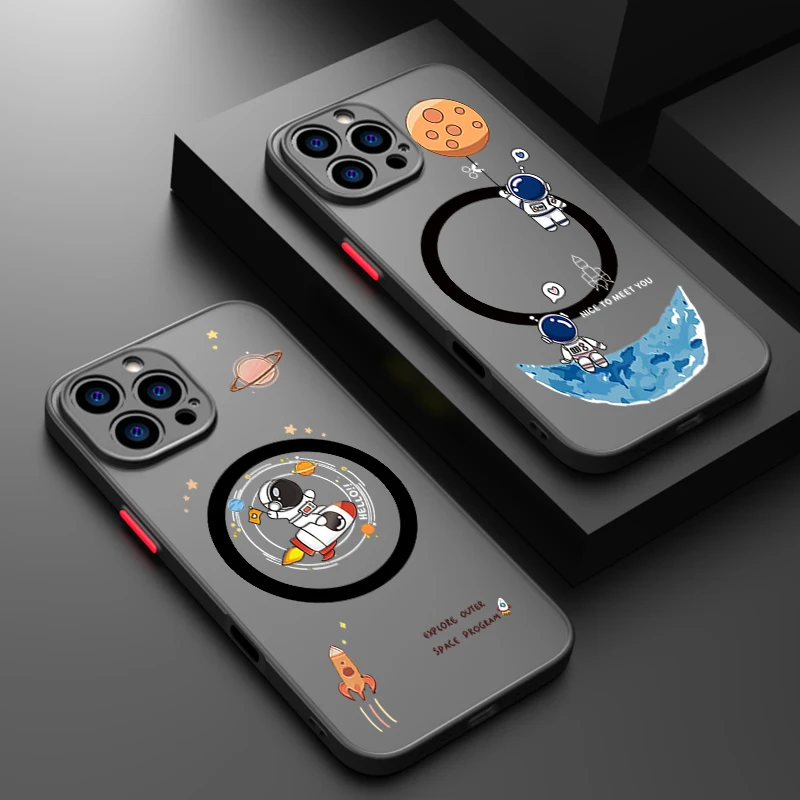 Crescent Astronauts magnetische Handyhülle für iPhone Air 16e 17 15 14 Pro Max 13 12 Pro 11 16 15 14 Plus stoßfeste TPU-PC-Abdeckung