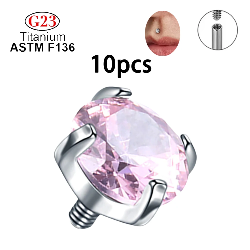 10/50pcs G23 Titanium Crystal zircon Microdermal Piercing Labret Lip Stud  Dermal Anchor Top Internally Thread Ends Body Jewelry