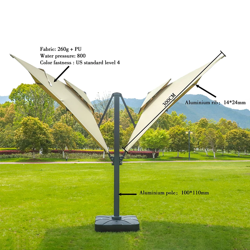 Decoout Double Tier Offset Cantilever Patio Umbrella Solar LED Lights Large Outdoor Parasol Sunshade Umbrella with Base