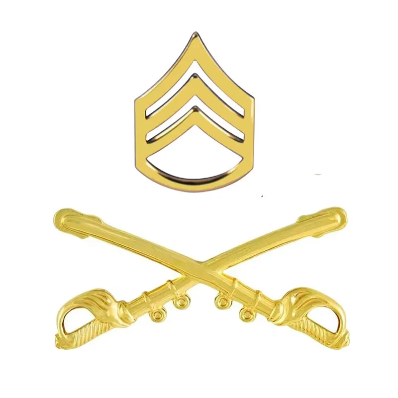 US Army Infantry Lapel Pin Cavalry Crossed Saber Badge,Staff Sergeant Rank Insignia Shoulder Marks,Hat Pin,Gold or Rhodium