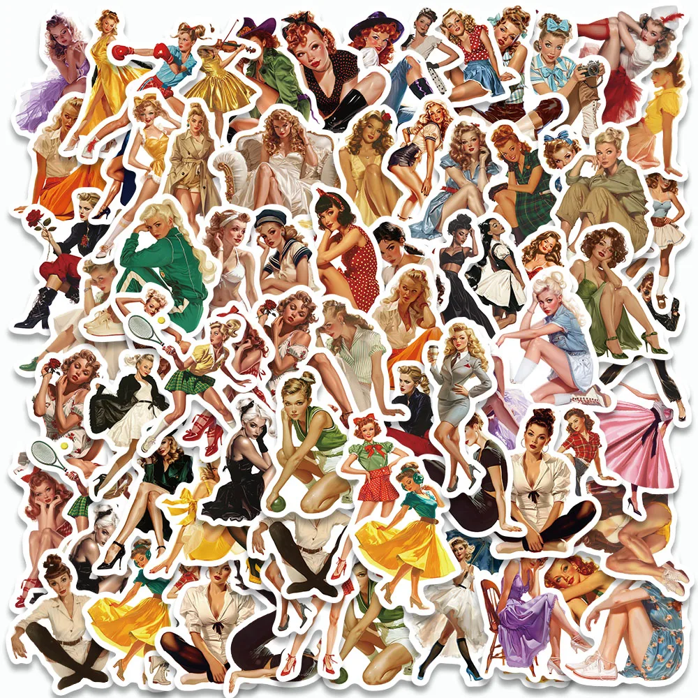 

60PCS Beauty Retro Girl Stickers Pinup Sexy Girl Decals For Fridge Laptop Suitcase Skateboard Guitar Cup DIY Decorate Stickers