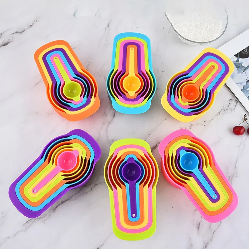 Rainbow Measuring Cup Colored Plastic Flour Measuring Spoon Scale Measuring Spoon Set Baking Accessories Kitchen Tools Spoon