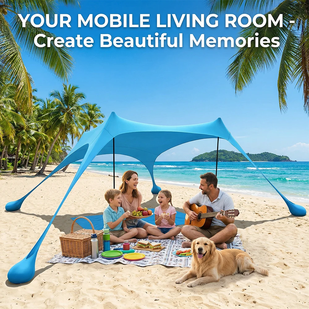 Tente de camping 2m/3m, auvent pop-up coupe-vent, protection solaire UV ultralégère pour plage, camping, pêche et pique-niques