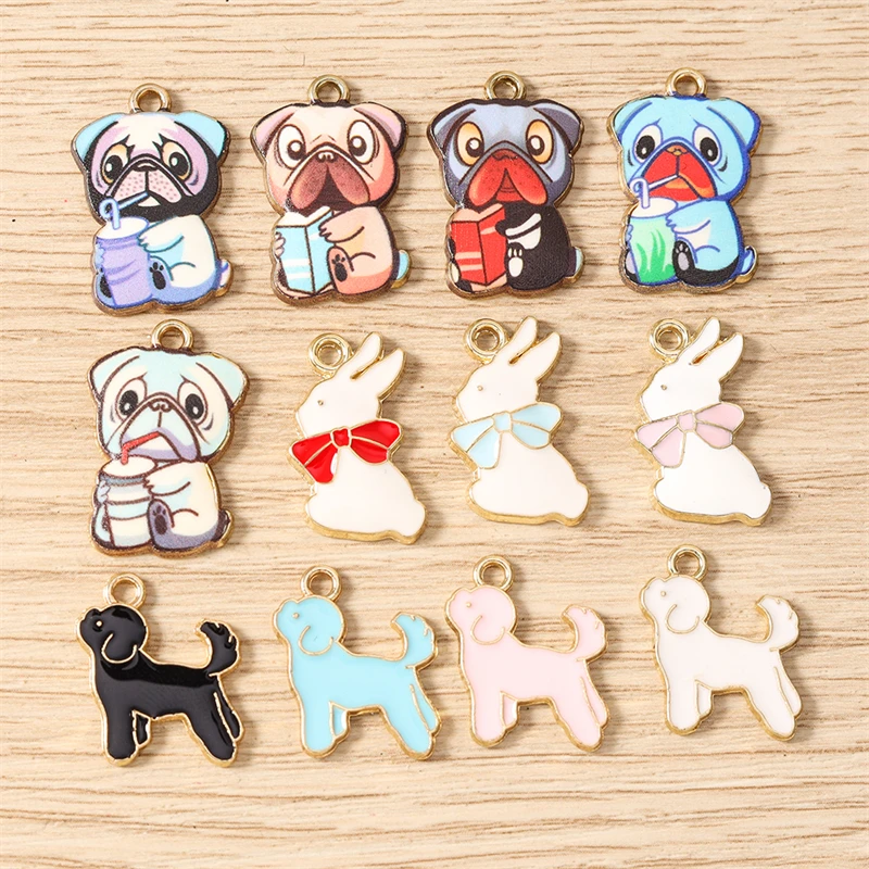 10 Stück Gemischte Cartoon-Tier-Anhänger, Emaille-Hunde- und Hasen-Charms für Schmuckherstellung, Ohrringe, Halsketten, DIY-Bastelzubehör – Detail 1