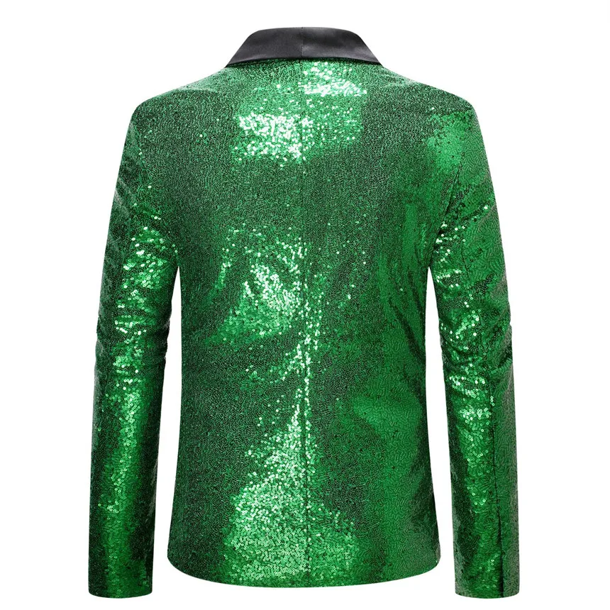 Green Sequins Black Collar Blazer Men\'s Wedding Party Dress Coat Blue Male Suit Jacket S M L XL XXL