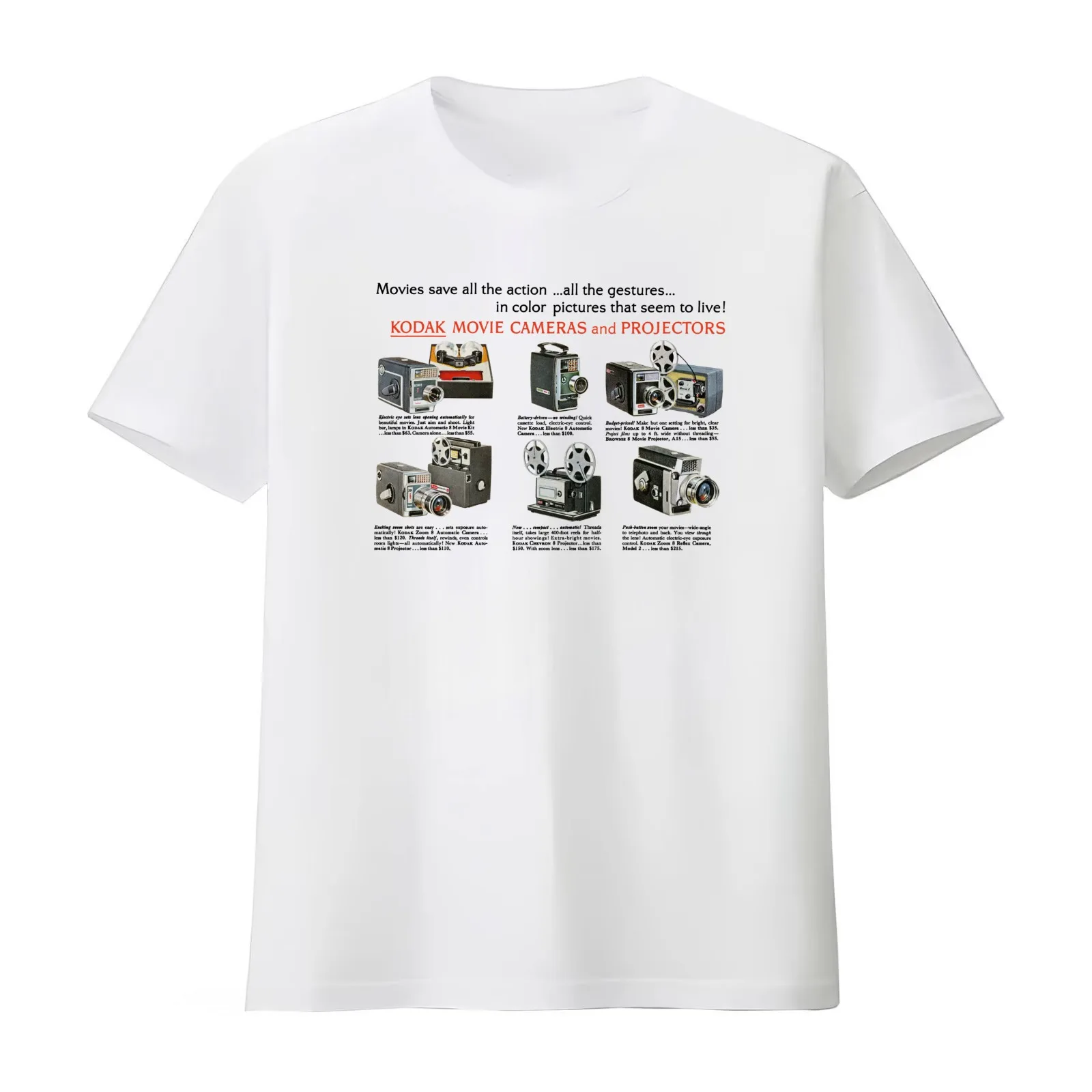 MOVIE CAMERA - 1950s ADVERT T-Shirt Summer Casual Cotton Tee Oversized Streetwear Tops Vintage Graphic Print 100% Cotton