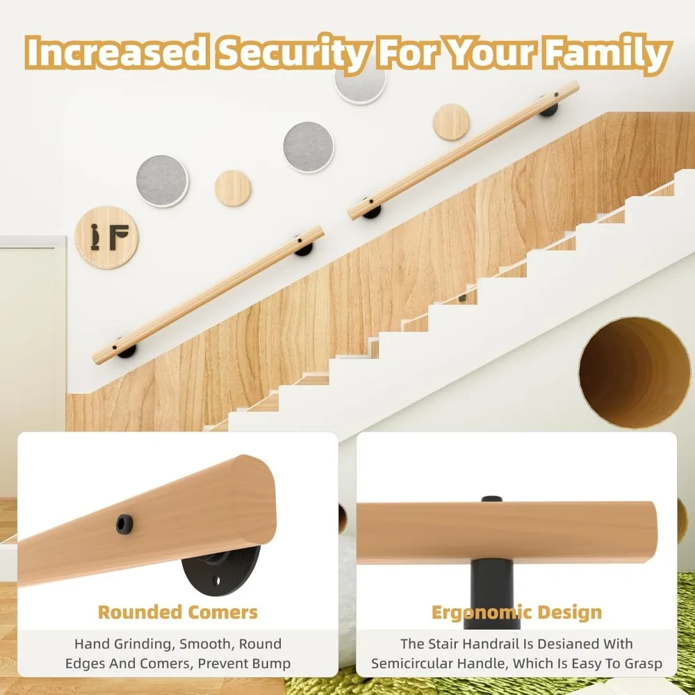 درابزين الدرج الداخلي والخارجي، 4 أقدام خشبية مثبتة على الحائط غير قابلة للانزلاق للدرج، مقابض أمان متينة #3