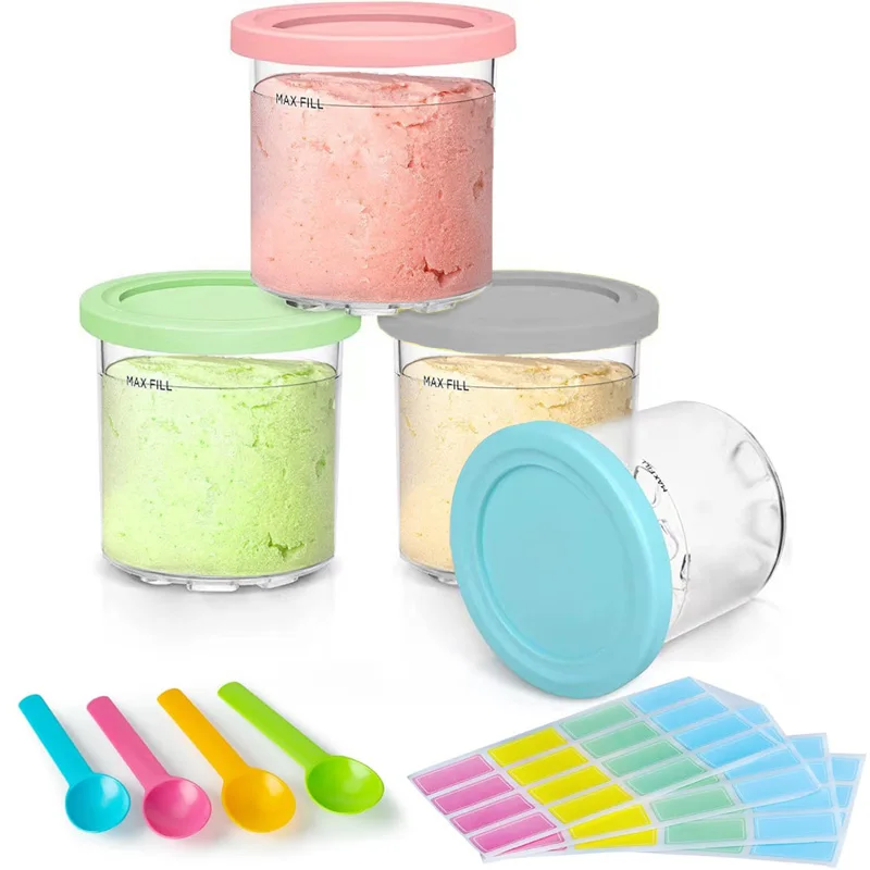 

Cream Pint Containers and Lids Compatible with Ninja NC299 NC300 NC301 Series Creami Maker Machine