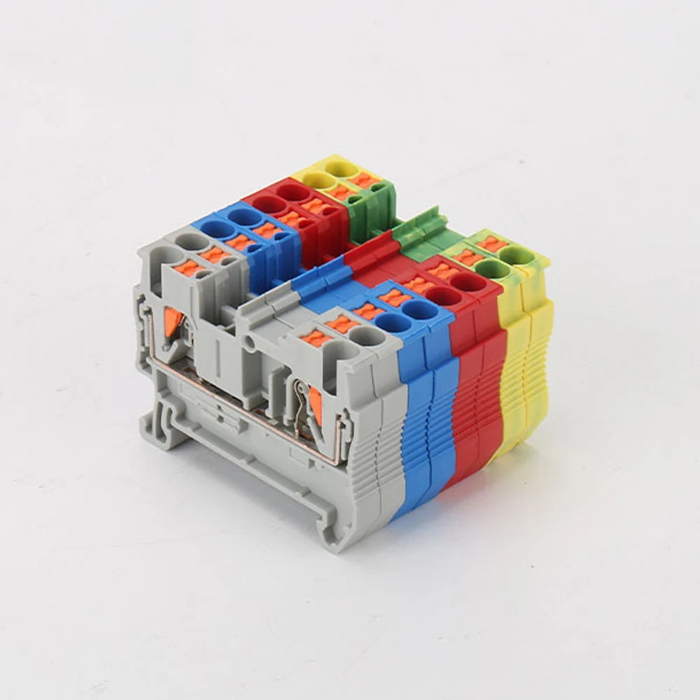 PT2.5 Push-in Terminal Block 2.5mm² 12AWG Feed-Through Wire Connector NS35 DIN Rail Mounting for Electrical Wiring