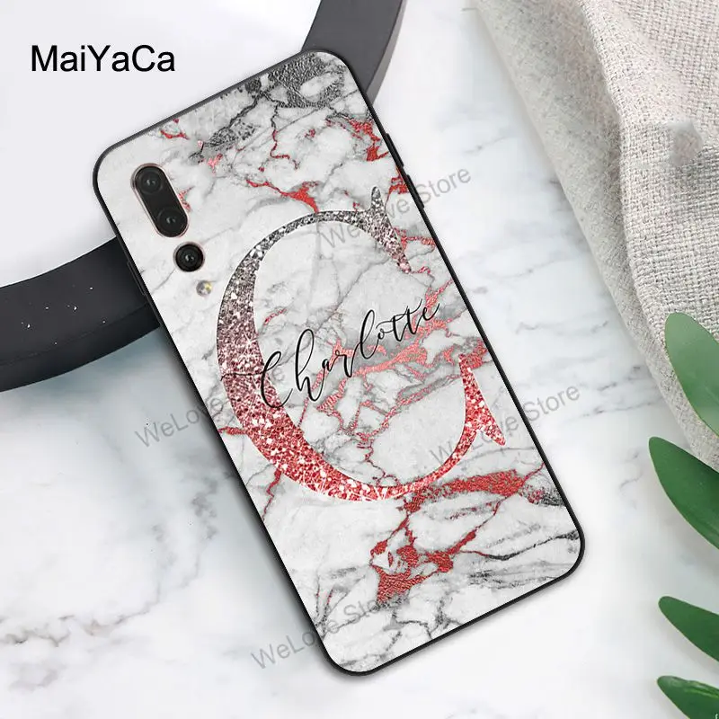 Glitter Rose Gold Marble Custom Name Initials Case For Huawei P20 P30 Pro P40 P10 Lite Mate 30 20 10 Lite P Smart 2019 Z