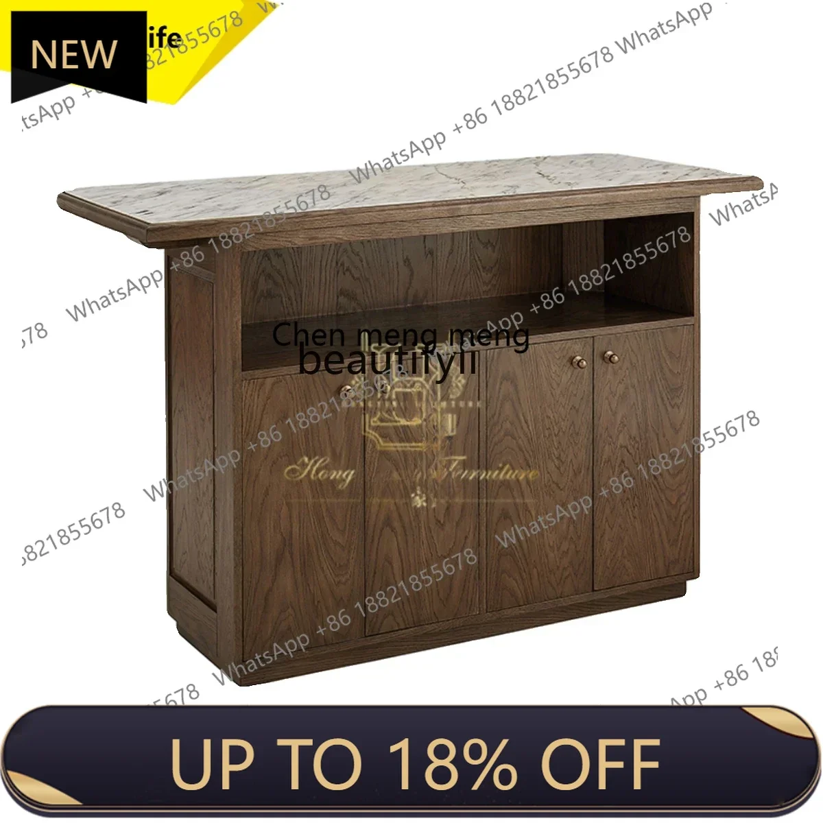 

P178 American retro solid wood wine cabinet European marble bar table household partition checkout page