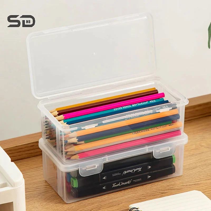 1PC Transparent Pencil Case Sketch Plastic Pencil Case Storage Case Pencil Case Large Capacity Tool Box Card Makeup Storage Box