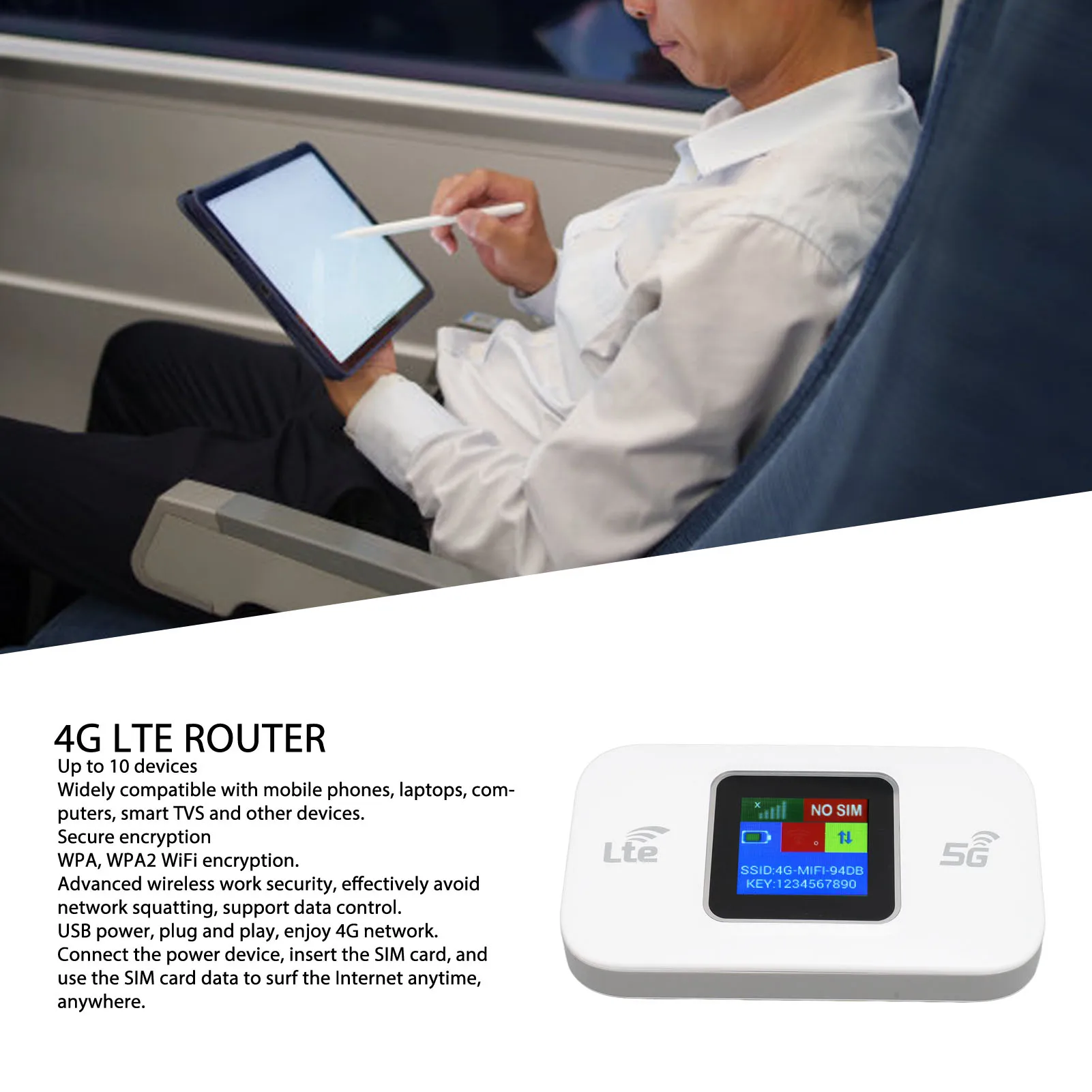 4G LTE WiFi โมเด็มแบบพกพา 4G Router Plug and Play รองรับ B1 3 5 8 38 39 40 41 สําหรับโทรศัพท์มือถือสําหรับแท็บเล็ต