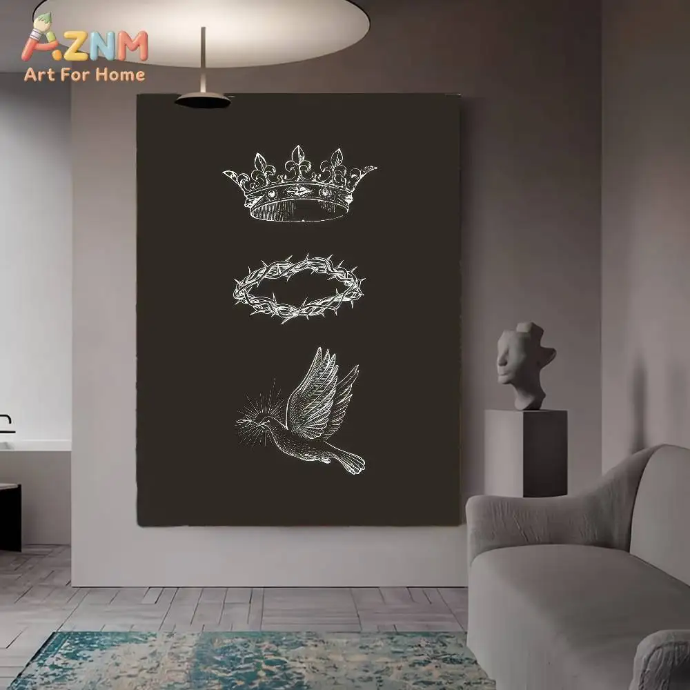AZNM Minimalist Christian Cross Crown of Thorns Faith Pattern Frameless Canvas Poster Religious Prayer Room Wall Art Decor view 5