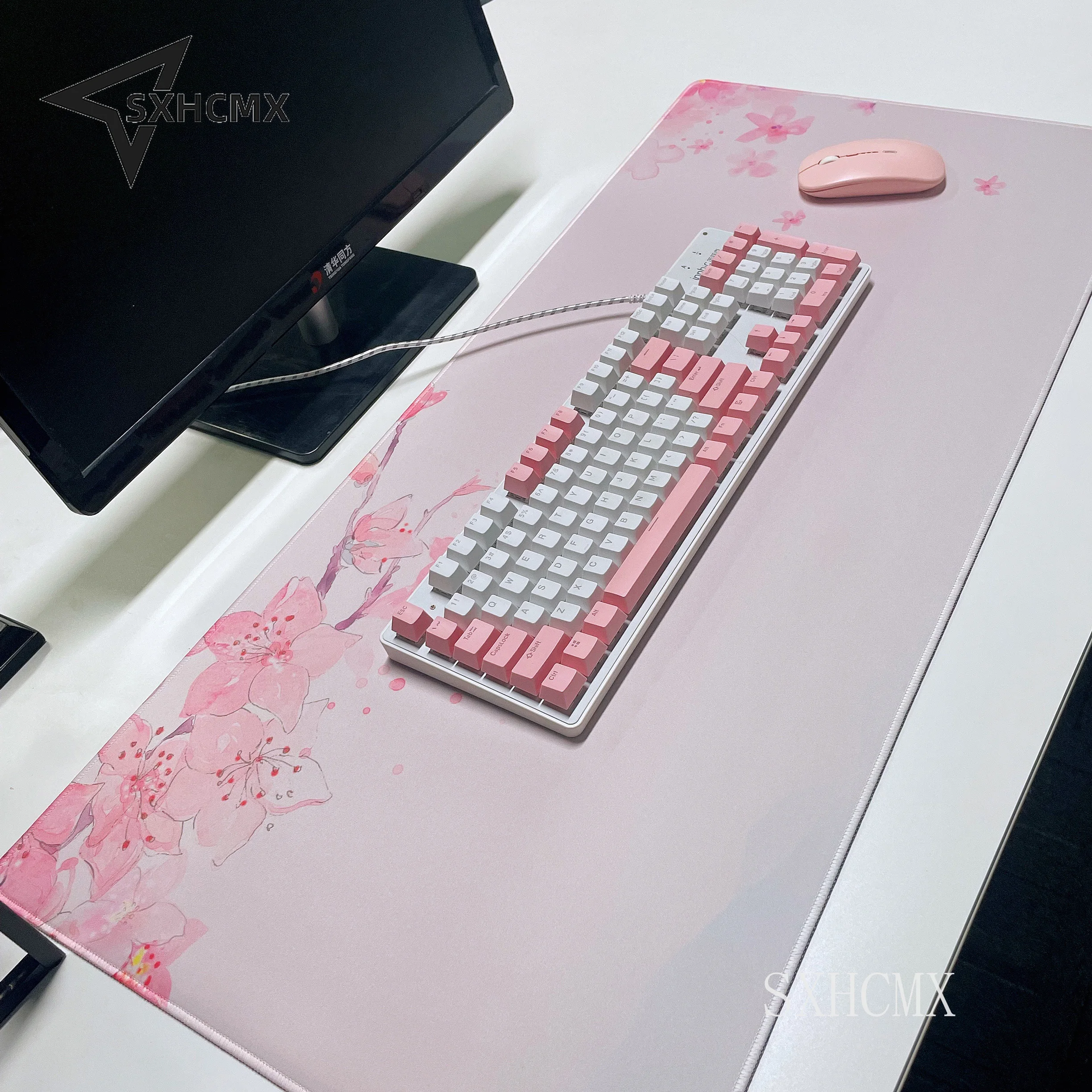 Pink Cherry Blossoms Speed Locking Edge Large Natural Rubber Mouse Pad Waterproof Game Desk Mousepad Keyboard Mat For Ladies