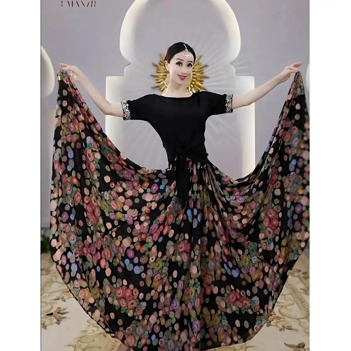 B6023 Yiman Dance Half Skirt Indian Dance Xinjiang Dance Shows Slim Temperament Elegant Fashion Slim Fit 720 Degree Large Swing