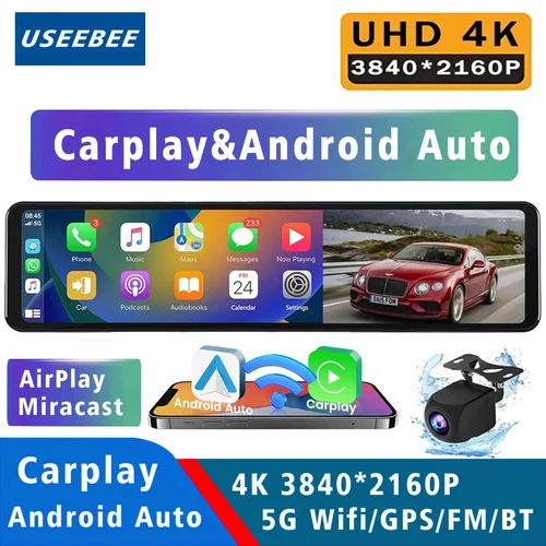 4K 대시 캠 백미러 카플레이, 안드로이드, 자동 GPS, 5G, 와이파이, 자동차 Dvr, 차량 대시 캠, 블랙 박스, 카메라 드라이브 녹음기, 11.26 인치  Best5