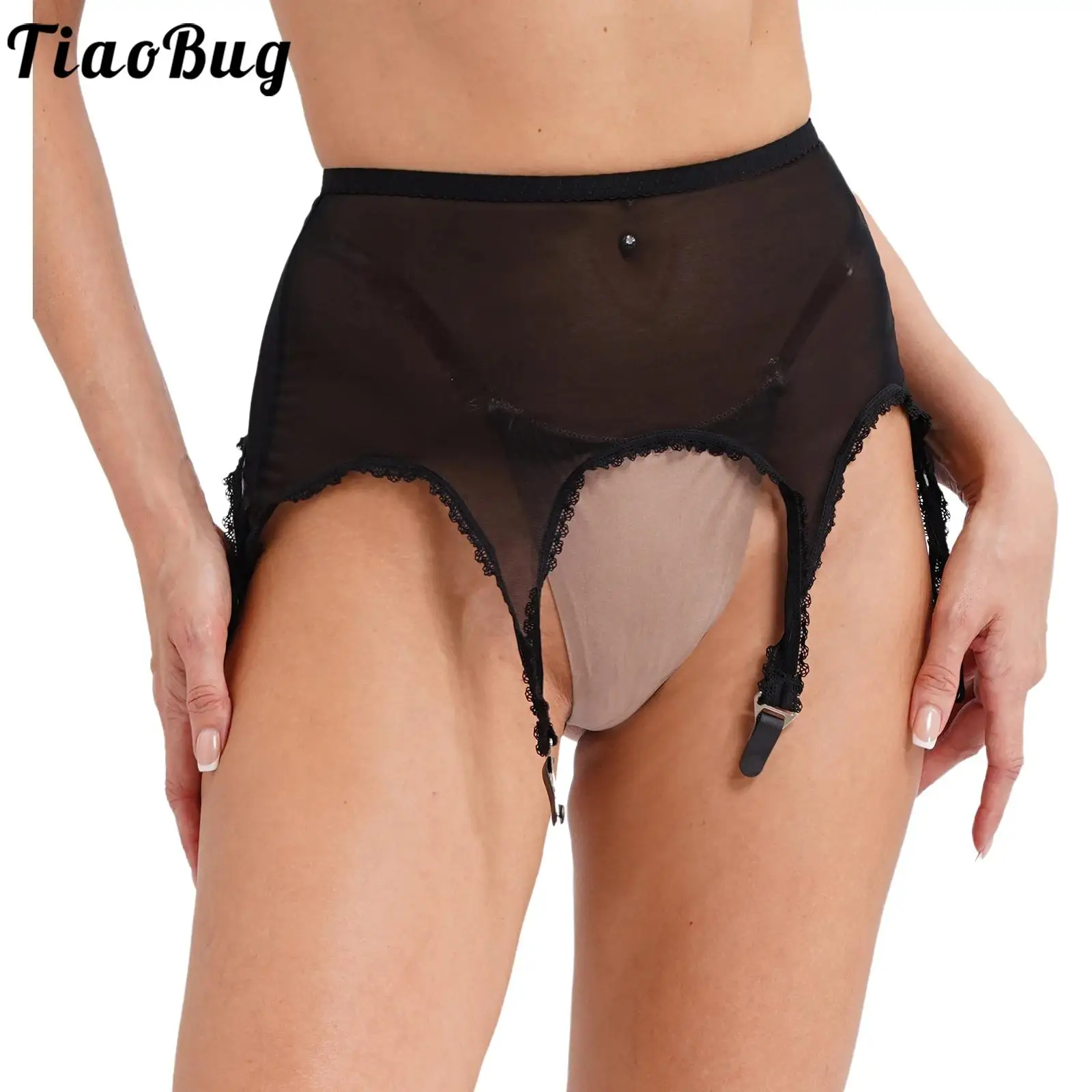 

Women's Sheer Ultra See Through Garter Belt Mini Skirts with Suspender Transparent Hold-Up Tights Stockings Miniskirts Clubwear