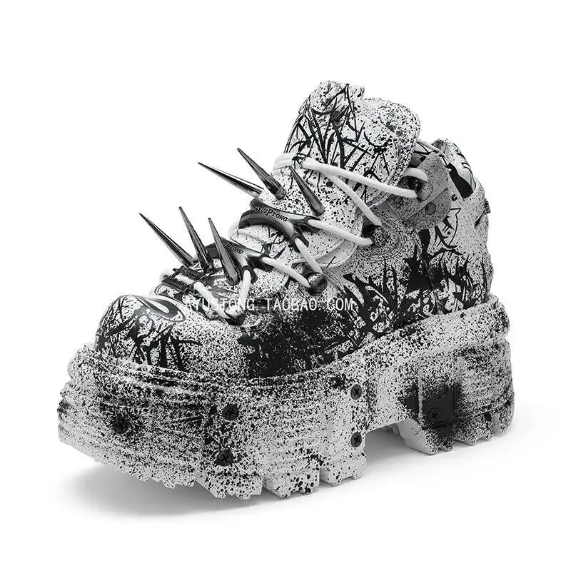 أحذية كلاسيكية من المعدن الثقيل ونعل سميك على الجدران فاسق أحذية جلدية مرتفعة كاجوال للرجال والنساء أحذية للأب كعكة إسفنجية بمقدمة كبيرة #4