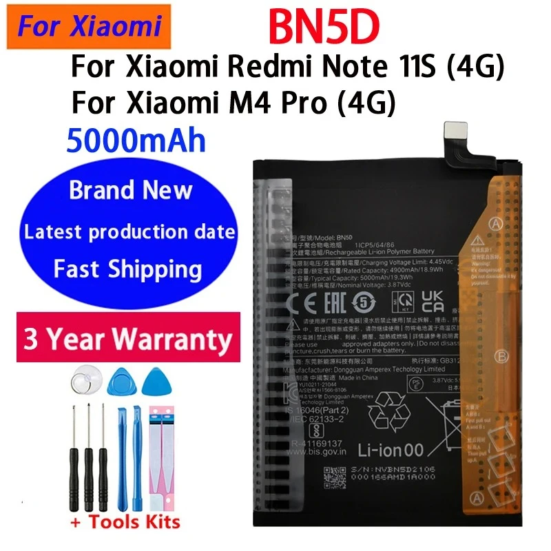 New 5000mAh High Quality BN5D Battery For Xiaomi Redmi Note 11S 11 S 4G M4 PRO 4G Mobile Phone Batteries Bateria Batterij+Tools
