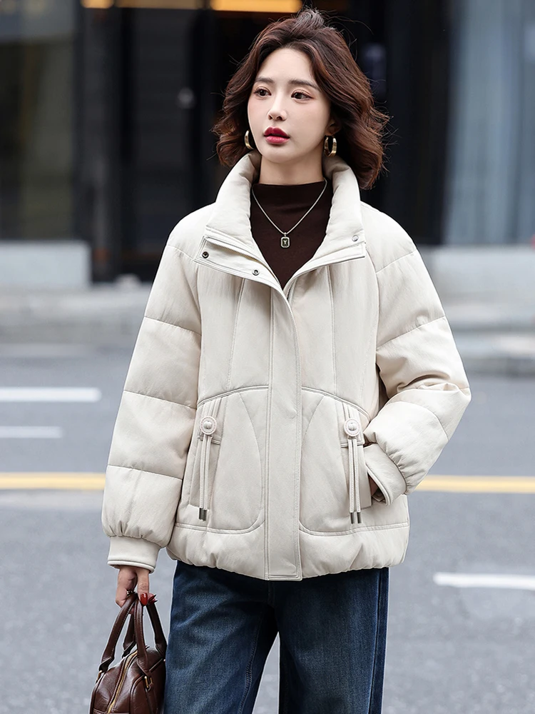   Giacca in Vera Pelle con Imbottitura in Piuma d'Oca per Donna, Nuovo Modello Invernale 2025, Stile Coreano, Cappotto Corto in Pelle di Pecora, Casual e Caldo