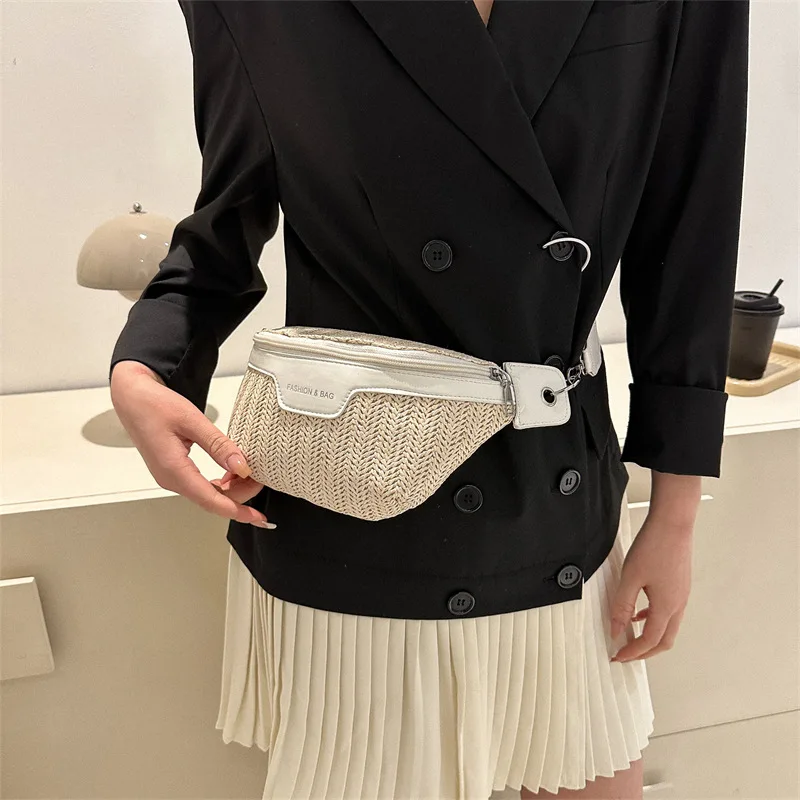 Luxury and Designer Woven Shoulder Bag Leisure and Fashionable Waist Bag 2024 New Grass Woven Women's Bag Purses and Handbags