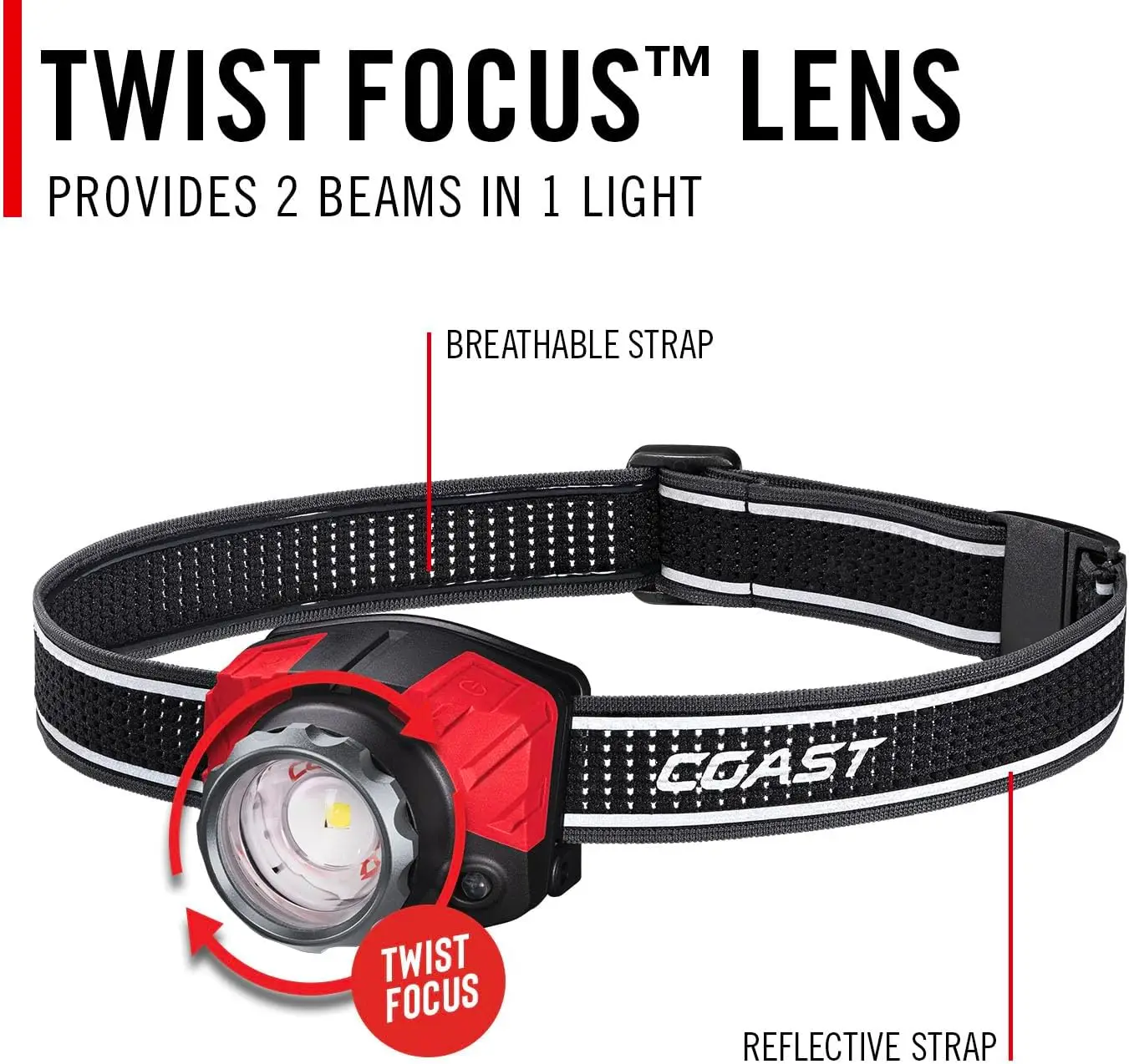 1000 Lumen Rechargeable LED Headlamp with Tri-Color Light, Focus Adjustable for Outdoor Activities