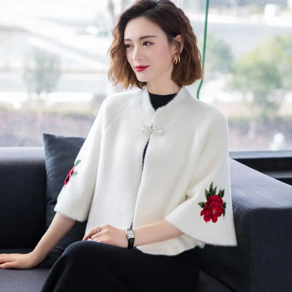 

Imitation Mink Fur Embroidered Shawl Autumn Winter Thicken Velvet Coat Elegant Luxury Cloak Cape Wedding Party Evening Dresses