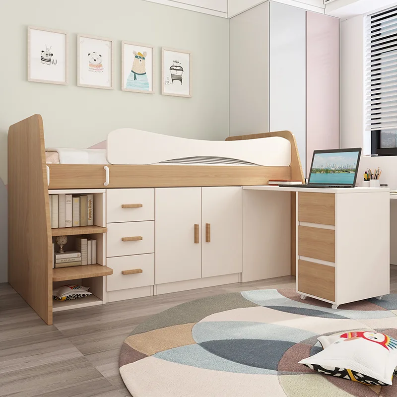 

Children's bed boys and girls half-height bed with desk wardrobe small apartment storage multi-functional 1.2 meters combination