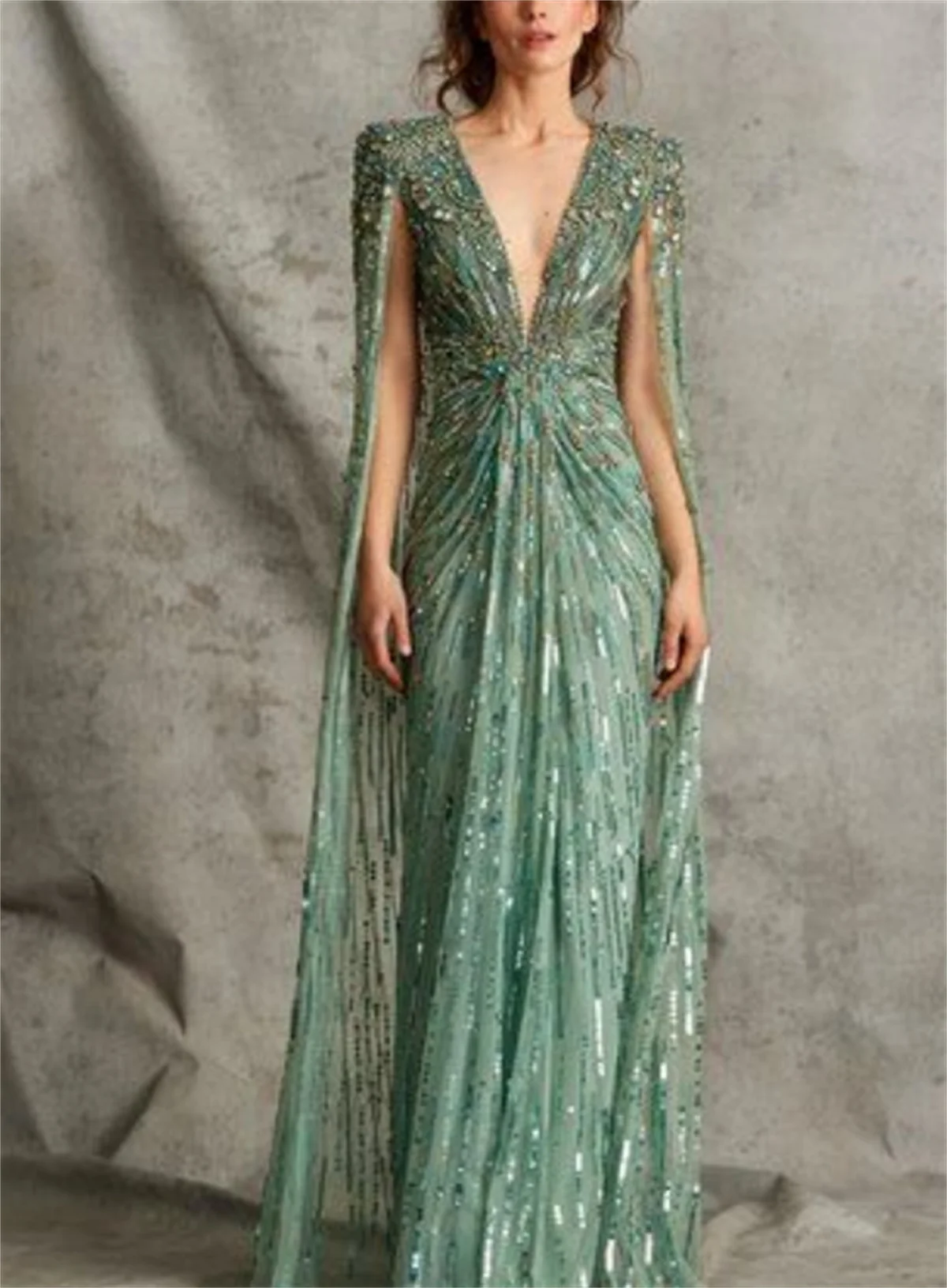 Celebrity Dresses Stage Prom Party Formal Occasion Green Gemstone Diamond Sequins Luxury Sexy Elegant 2023 Applique Embroidery