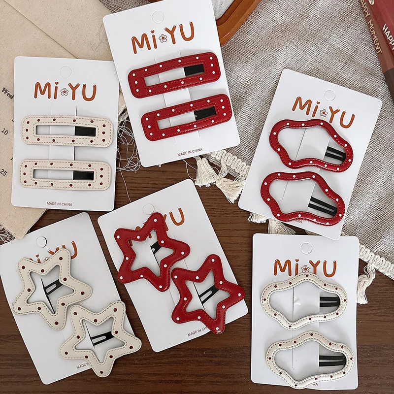 

2 шт. заколки для волос из кожи в горошек, заколки-звездочки BB, милые заколки для челки, боковые заколки, детские аксессуары для волос, украшения для головы