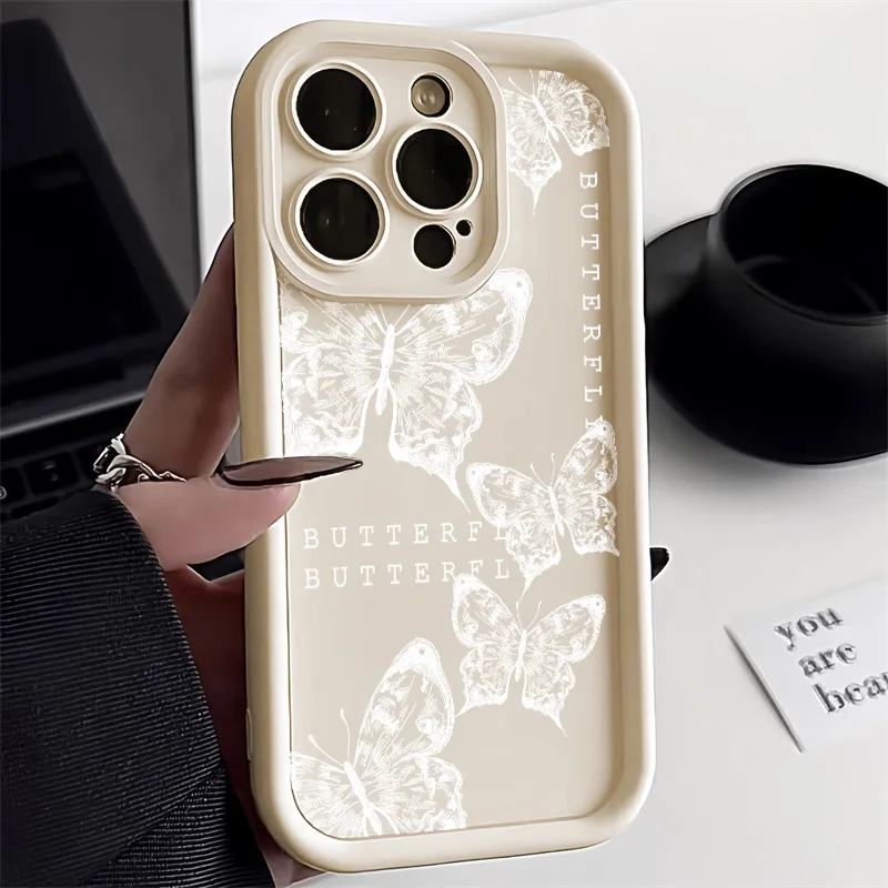 Painting Butterfly Phone Case For iPhone 11 Case iPhone 13 16 14 12 15 17 Pro Max XR 7 8 Plus SE Shockproof Soft Silicone Cover