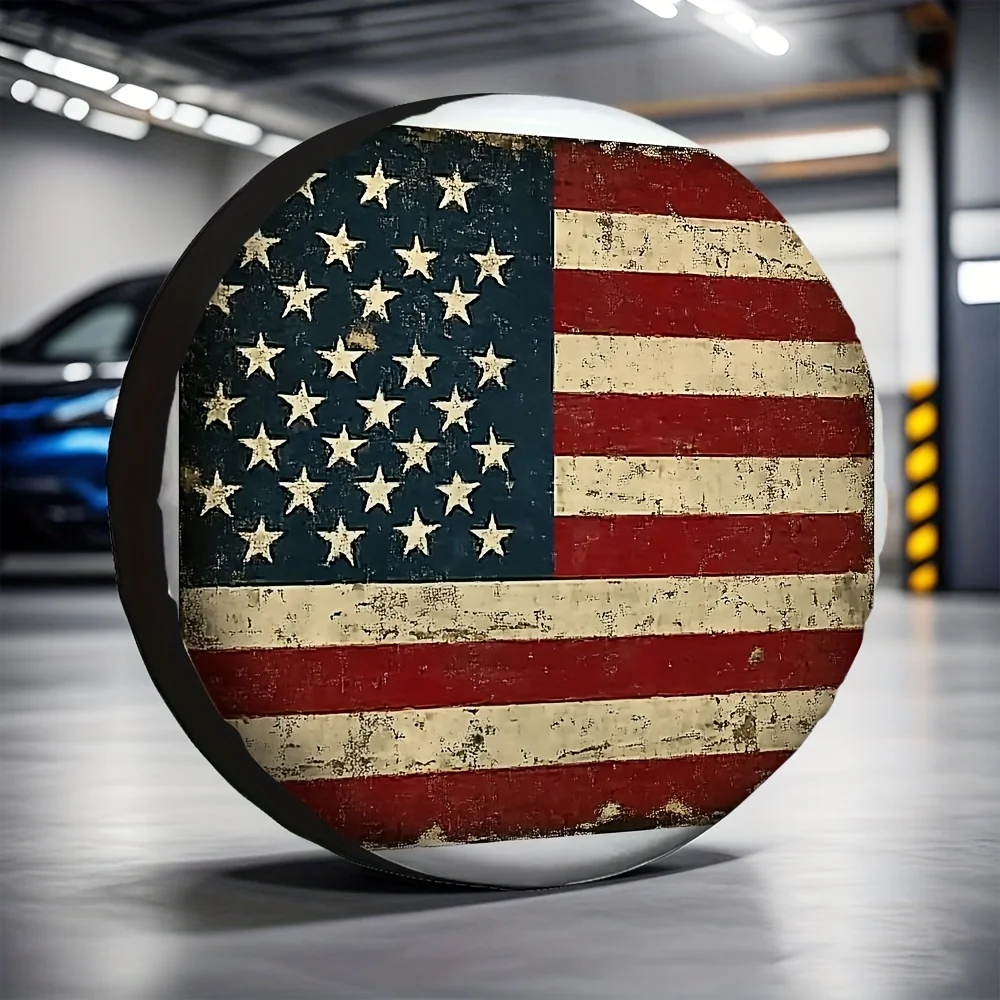 1개, 아메리칸 플래그 디자인의 야외용 타이어 커버 - 기계 세탁 가능 원단, 전기 필요 없음, 완벽한 차량용