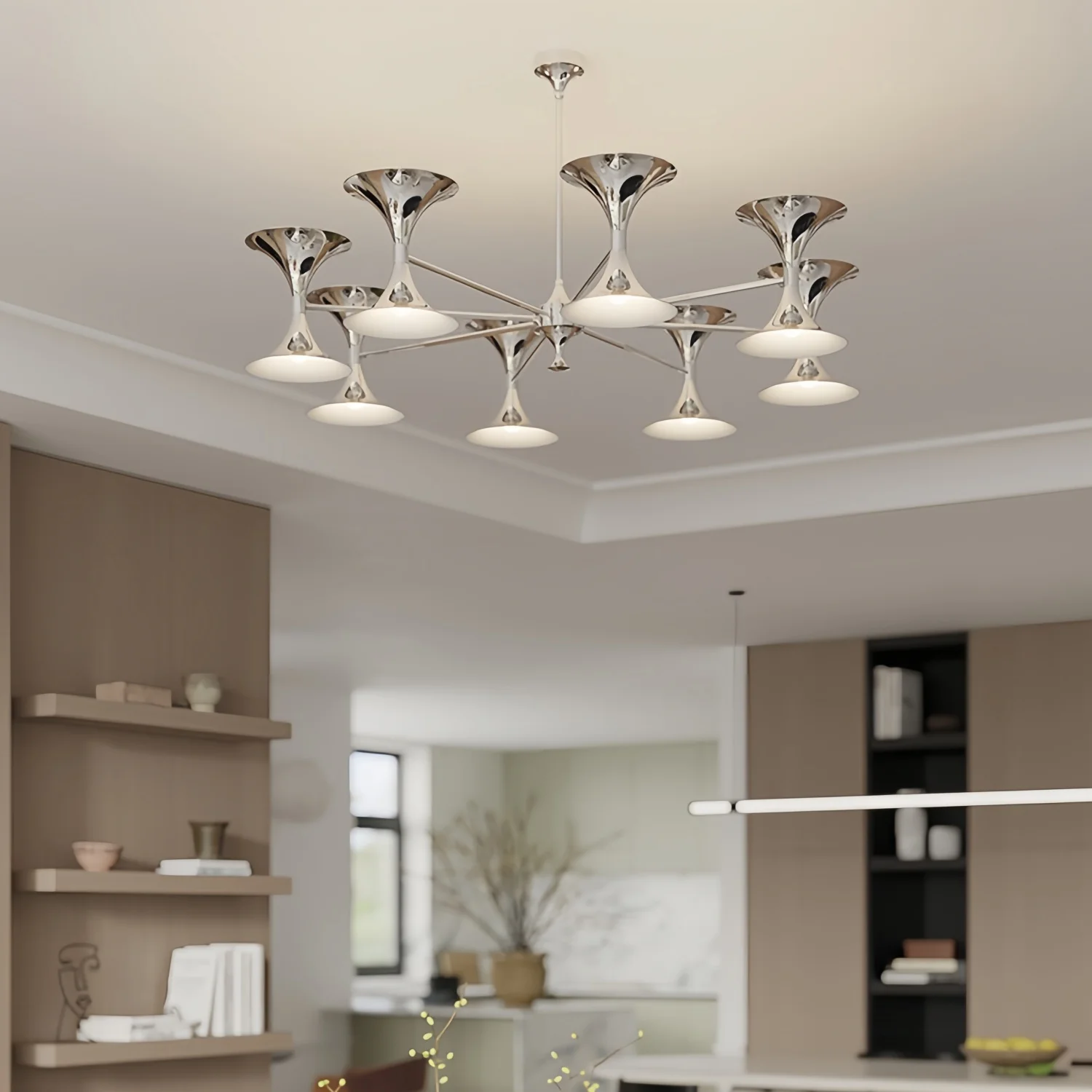 Bauhaus Chrome Pendant Lights 8/10 Heads Silver Horn Chandelier For Living Room Dining Bedroom Kitchen Metal Decor Hanging Lamp