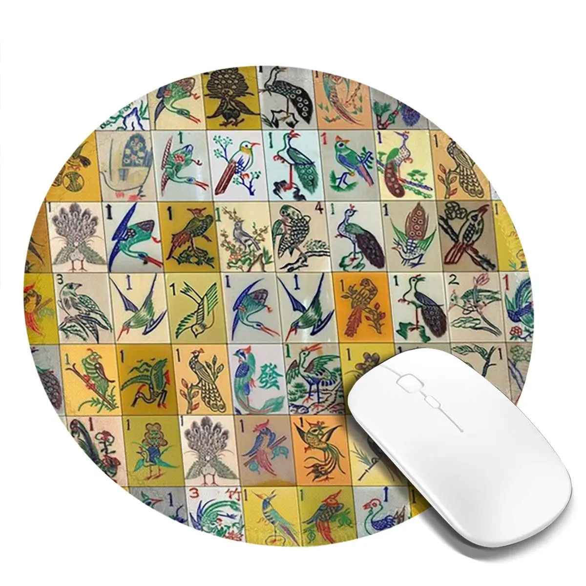 

Mah Jongg Birds Mahjong Tiles Round Mouse Pad Computer Keyboard Mouse Mat Gaming PC Desk Mat Office Table Mats