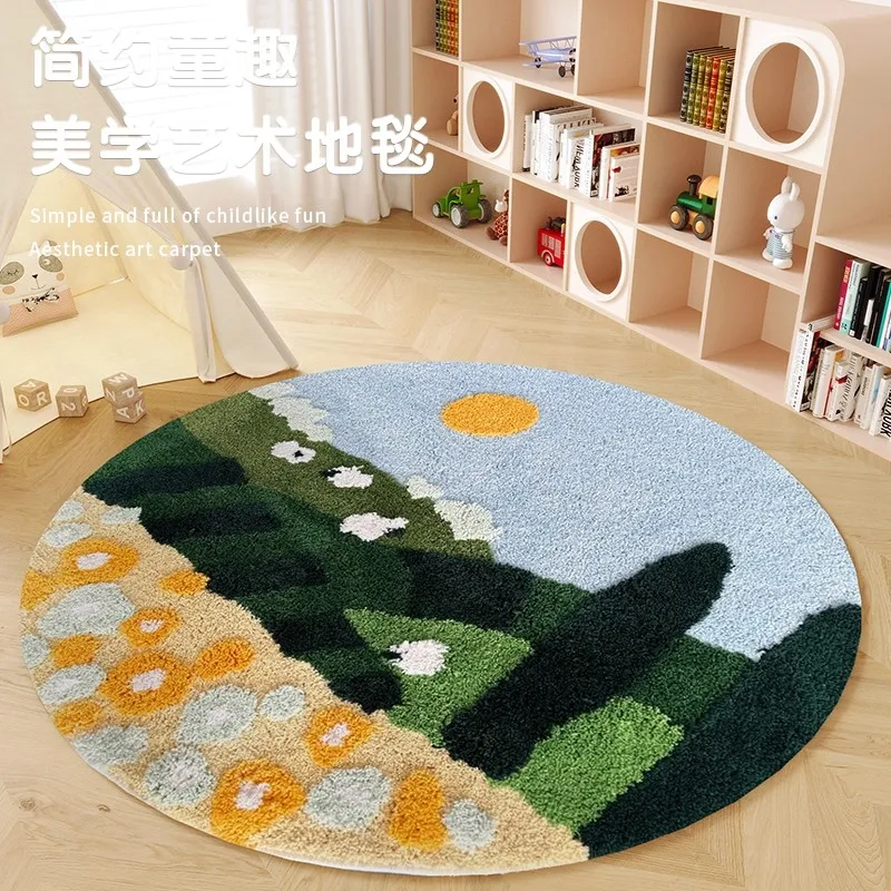 

Home Bedroom Study Decoration Children's Cartoon Carpet Creative Home Soft Furnishings Bed Beside Round Carpet Customized Size