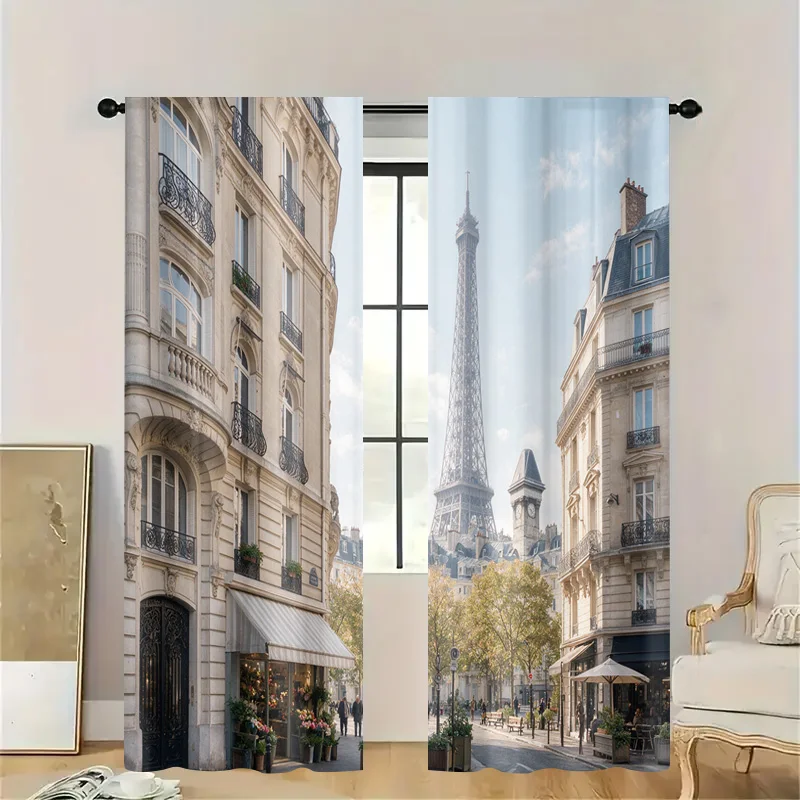 Parisian Eiffel Tower Window Curtain European Decor Architectural Travel Scene Home Accent Filtered Light Drapery Panel