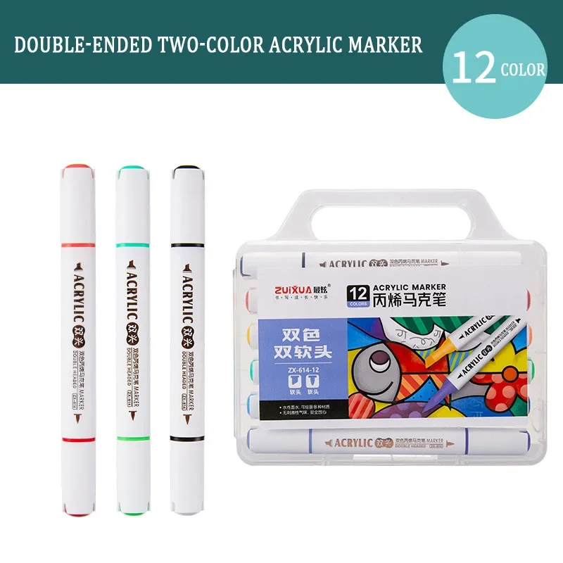 Tweekleurige Dubbele Zachte Acrylmarkeerstift Met Hoge Capaciteit Diagonale Kop Graffiti Schilderen Schoolstudent Briefpapier