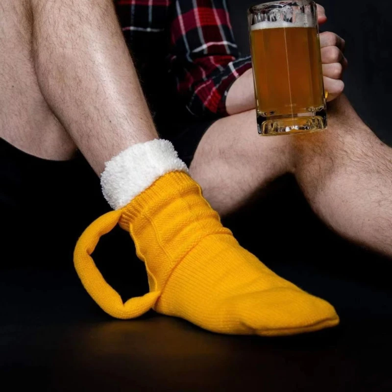 Hot Selling 3D Beer Mug Socks, Soft blocking plush floor socks, warm mid tube woolen socks, Home Decor, Couple Birthday Gift