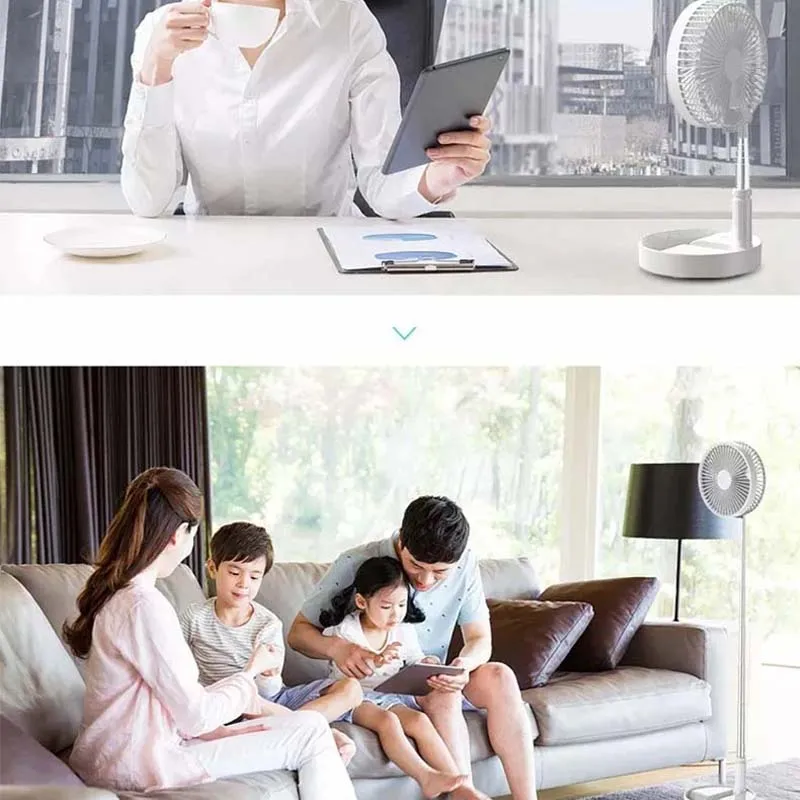 Faltbarer Teleskopischer Kabelloser Tragbarer Tischventilator USB-Aufladbar Eingebauter Akku Oszillierender Standventilator zur Luftkühlung – Detail 7