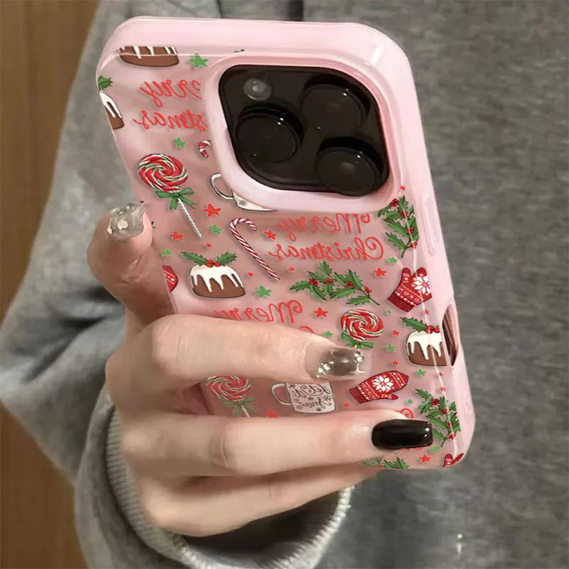 

Christmas cake lollipop red Stars Phone Cases for iPhone 11 12 13 14 15 16 17 Pro Max Air Plus Shockproof Soft TPU Cover Case