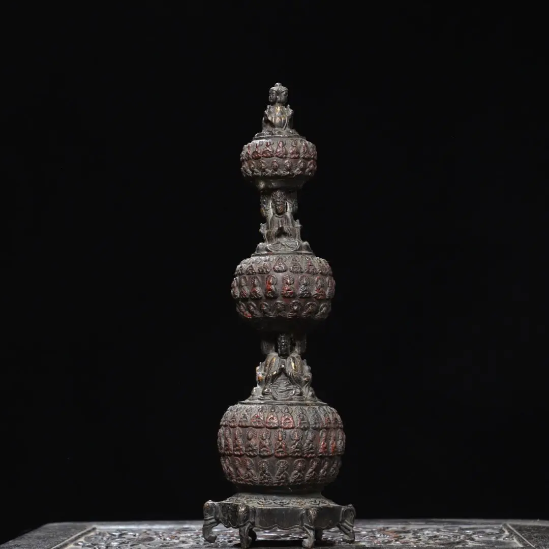 Brass Gilded Painted Buddha Stupa Kadam Pagoda Relic Tower Vintage Statue Home Temple Desktop Worship Decor Ornament