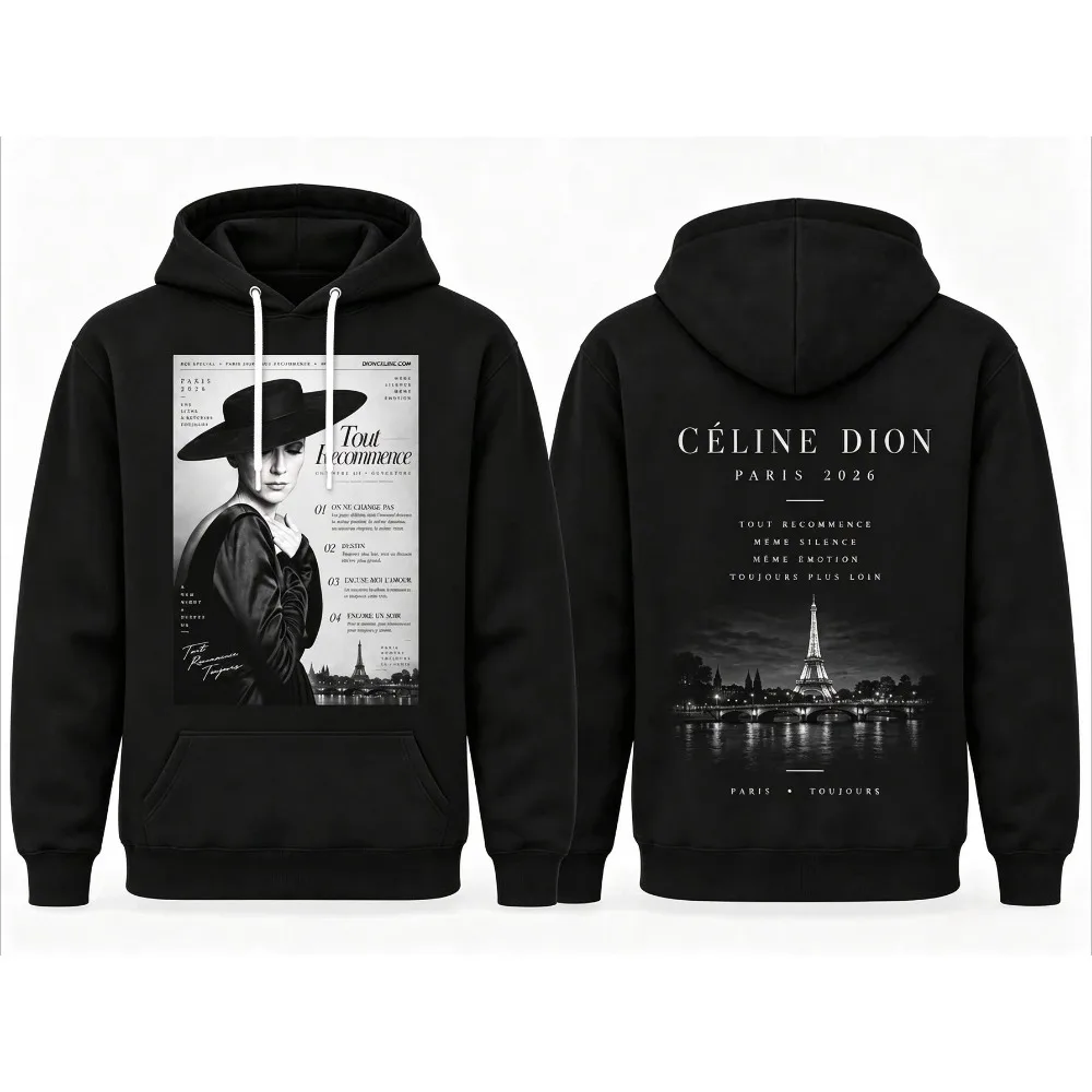 Celine Dion Print Hoodie Paris 2026 Comeback Show Double Sided Portrait Graphic Unisex Men Women Streetwear Casual Hoodie