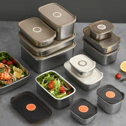 1PC 304 Stainless Steel Crisper Sealed Lunch Box with Lid Refrigerator Storage Box Fresh-keeping Box Picnic Bento Food Container