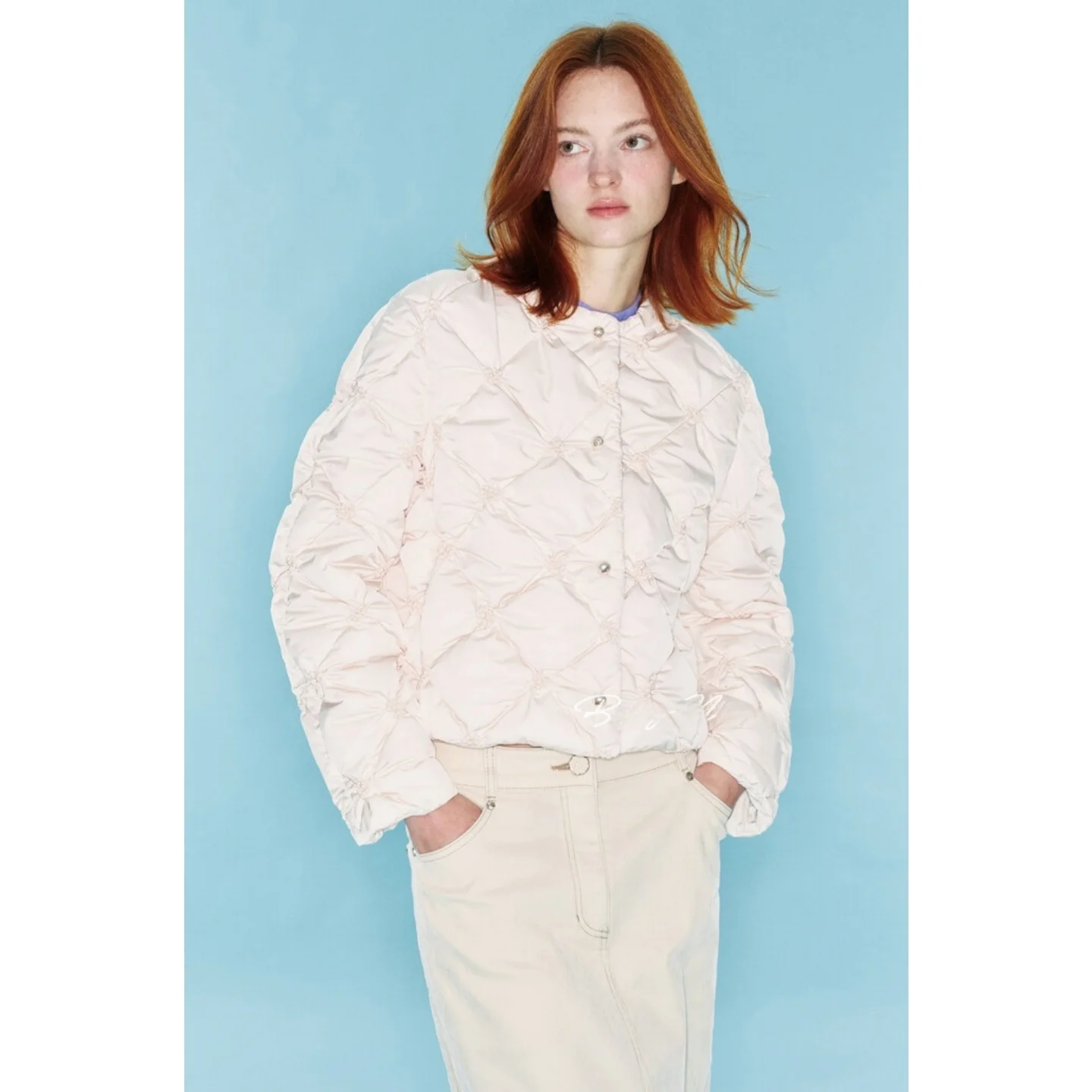Slimming Effect Lightweight Goose down Jacket round Neck Commuter Style Embroidery Processed Korean Version Thickened Long Sl...