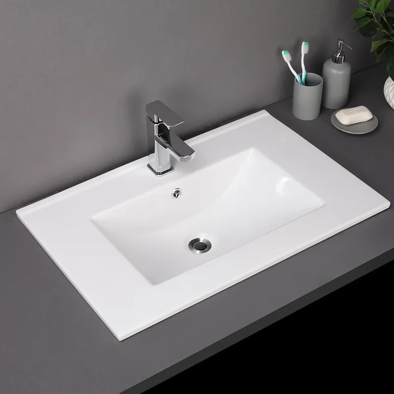 

Bathroom sinks top grade integrated ceramic sink wall mounted washbasin cabinet basin gloss white bathroom Fixture Rectangular