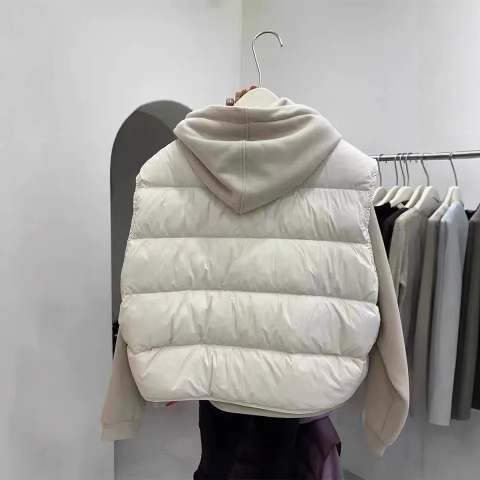 Down Cotton Vests Hoodie 2 Piece Sets Women Hooded Sweatshirt Waistcoat Suit Autumn Winter Ensemble Puffer Parkas Warm Outfits