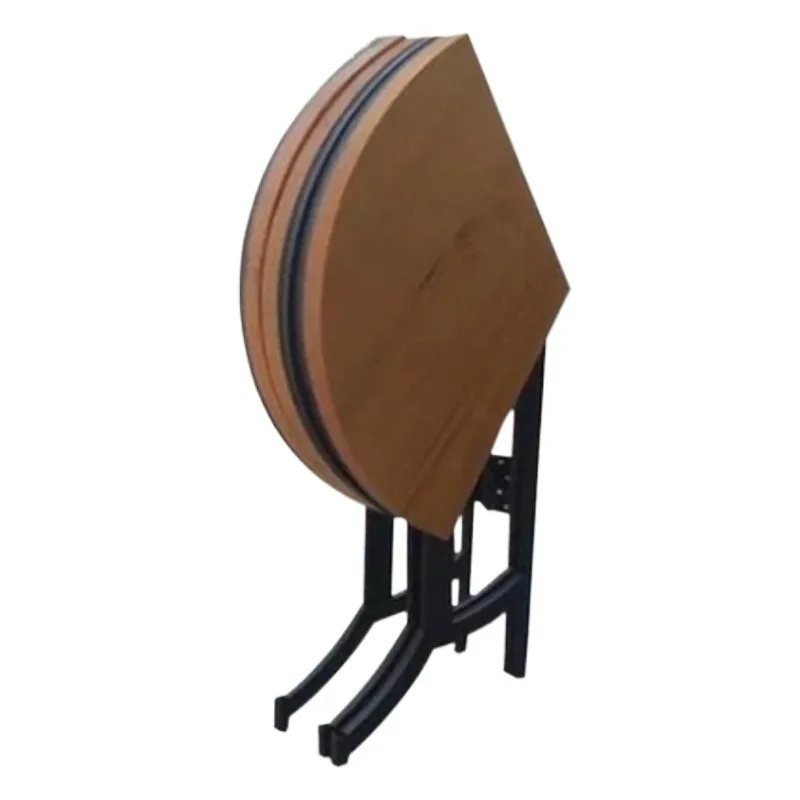 

Wrought iron round table, folding solid wood table, small household dining table