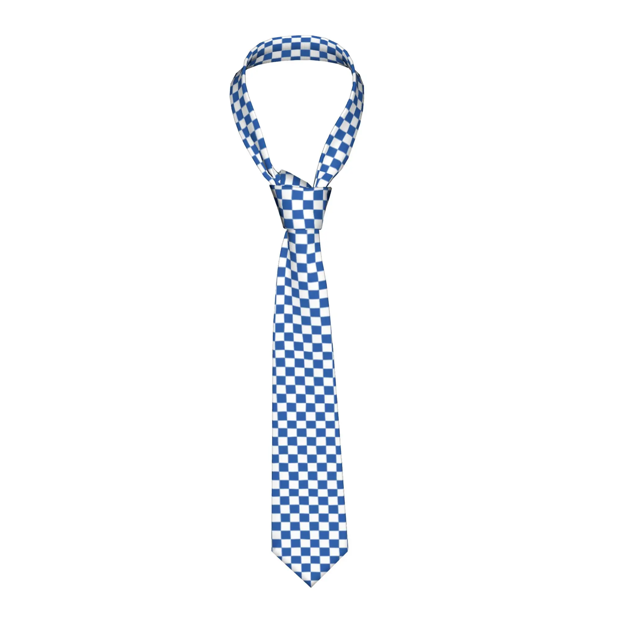 Custom Blue and White Checkboard Squares Pattern Tie Men Printed Necktie  For Wedding Party Mens Silk Tie